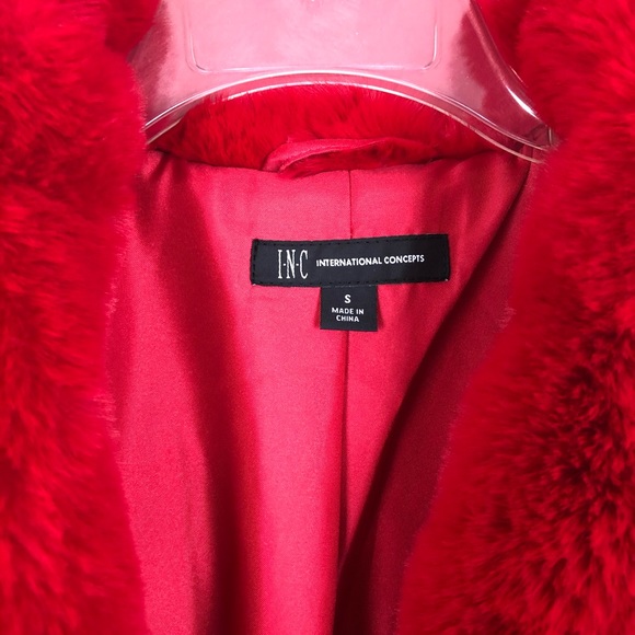 I.N.C. Cozy Red Shawl Collar Faux Fur Coat - Picture 6 of 7